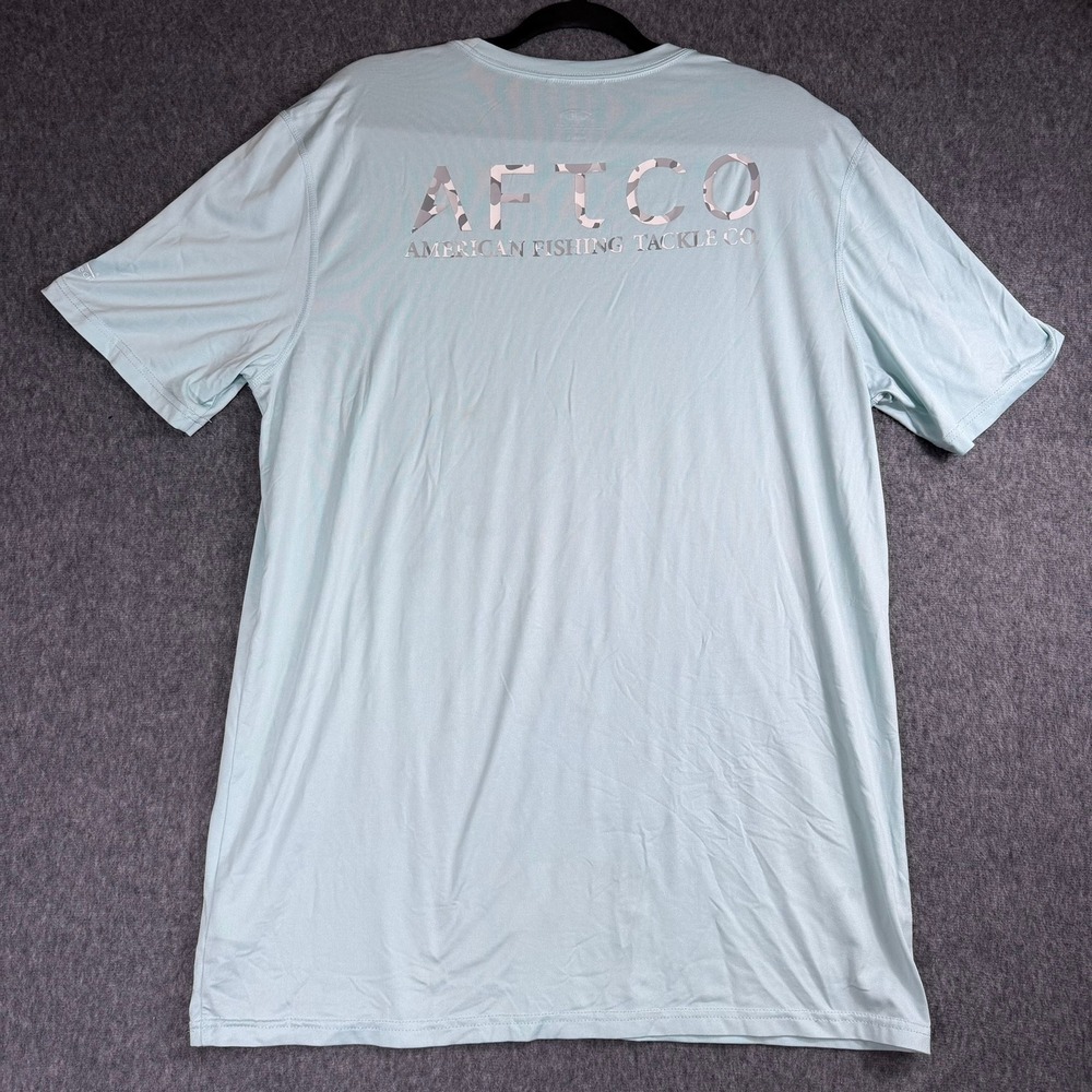 AFTCO Shirt Mens Large Blue American Fishing Tackle Co Short Sleeve Performance